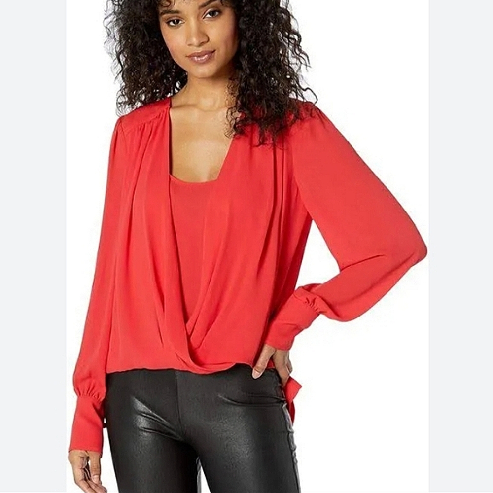 BCBGMaxAzria Jewel Red Ruched Sleeveless Blouse Size Small